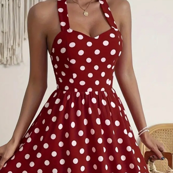 Poka Dot Haulter Neck Dress - Picture 5 of 11